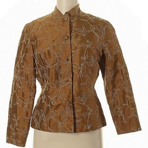 MAG 100% Silk Brown w/Green Stitching Blazer